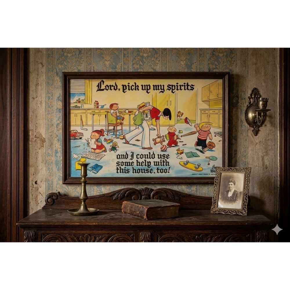 Vintage Bil Keane Family Circus Wall Plaque Abbey Press Comic Art Lord Help Hous